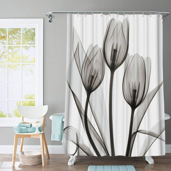 Colorful Tulip Lotus Flowers Trees Shower Curtain Sets Non-Slip Rugs Toilet Lid Cover and Bath Mat Waterproof Bathroom Curtains - Vimost Shop
