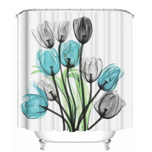 Colorful Tulip Lotus Flowers Trees Shower Curtain Sets Non-Slip Rugs Toilet Lid Cover and Bath Mat Waterproof Bathroom Curtains - Vimost Shop