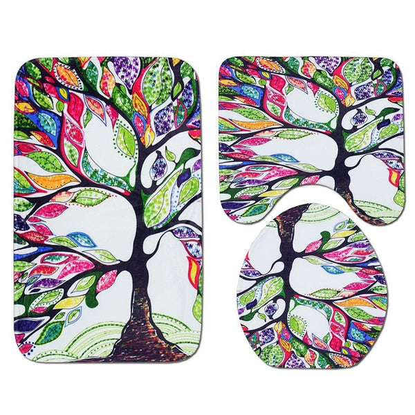 Colorful Tulip Lotus Flowers Trees Shower Curtain Sets Non-Slip Rugs Toilet Lid Cover and Bath Mat Waterproof Bathroom Curtains - Vimost Shop