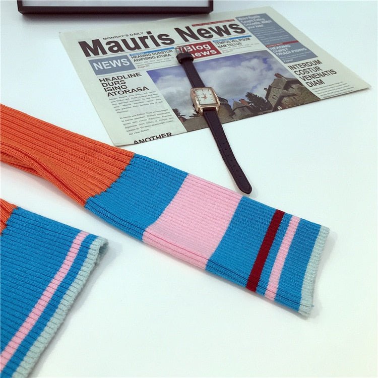 Contrast Color Stitching Irregular Thin Section Knitted Stretch Cardigan Ladies Spring Autumn New Fashion Slim Fit Top - Vimost Shop