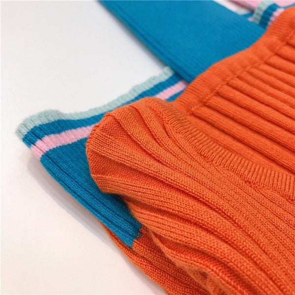 Contrast Color Stitching Irregular Thin Section Knitted Stretch Cardigan Ladies Spring Autumn New Fashion Slim Fit Top - Vimost Shop