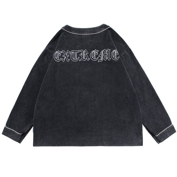 Corduroy V-Neck Punk Letter Embroidery Japanese Coat Jacket Men Casual Harajuku Vintage All-match Lovers Streetwear Men - Vimost Shop