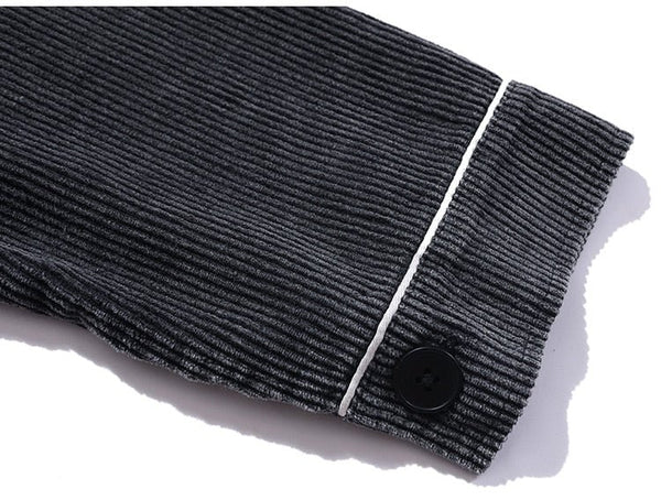 Corduroy V-Neck Punk Letter Embroidery Japanese Coat Jacket Men Casual Harajuku Vintage All-match Lovers Streetwear Men - Vimost Shop