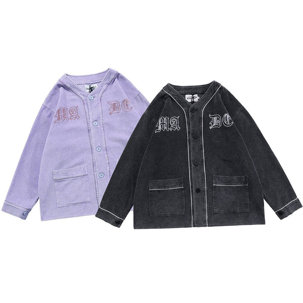Corduroy V-Neck Punk Letter Embroidery Japanese Coat Jacket Men Casual Harajuku Vintage All-match Lovers Streetwear Men - Vimost Shop