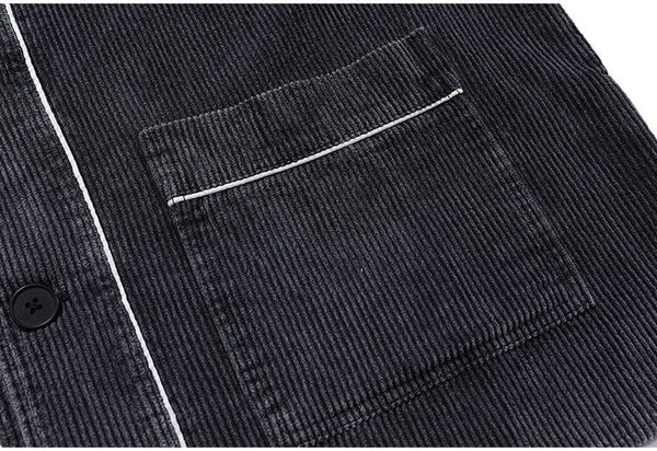 Corduroy V-Neck Punk Letter Embroidery Japanese Coat Jacket Men Casual Harajuku Vintage All-match Lovers Streetwear Men - Vimost Shop