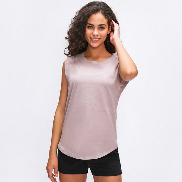 Cotton Fitness Workout Gym Tank Tops Women Quick Dry Hip-length Sport Yoga Tops Vest Leisure Sleeveless Shirts - Vimost Shop