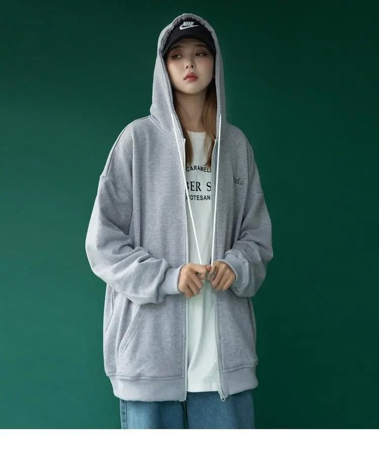 Cotton jacket female new Korean loose hooded zipper Winter Autumn Plus Size Women's Harajuku Hoodies Tops - Vimost Shop
