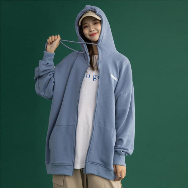 Cotton jacket female new Korean loose hooded zipper Winter Autumn Plus Size Women's Harajuku Hoodies Tops - Vimost Shop