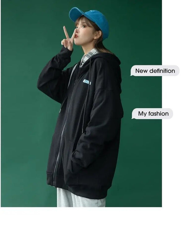 Cotton jacket female new Korean loose hooded zipper Winter Autumn Plus Size Women's Harajuku Hoodies Tops - Vimost Shop