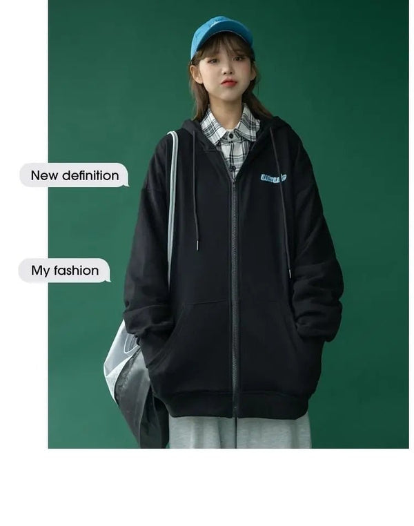Cotton jacket female new Korean loose hooded zipper Winter Autumn Plus Size Women's Harajuku Hoodies Tops - Vimost Shop