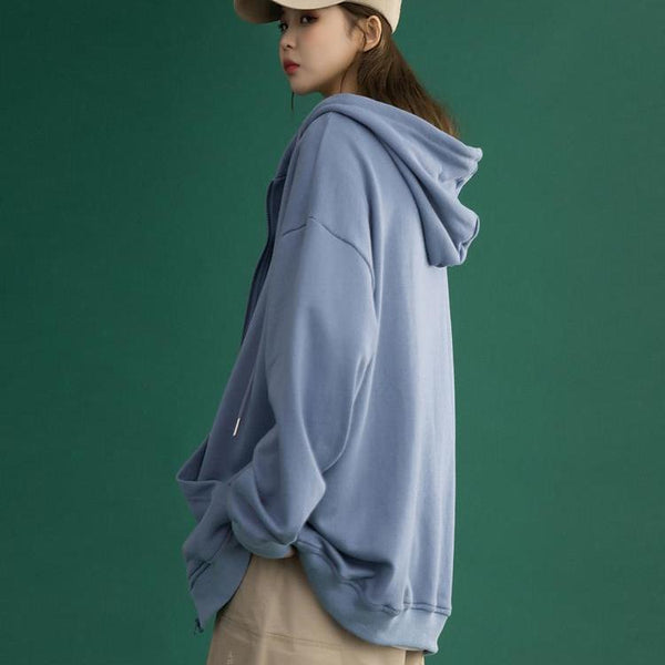 Cotton jacket female new Korean loose hooded zipper Winter Autumn Plus Size Women's Harajuku Hoodies Tops - Vimost Shop