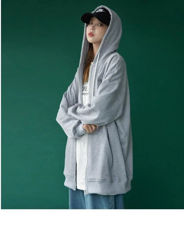 Cotton jacket female new Korean loose hooded zipper Winter Autumn Plus Size Women's Harajuku Hoodies Tops - Vimost Shop