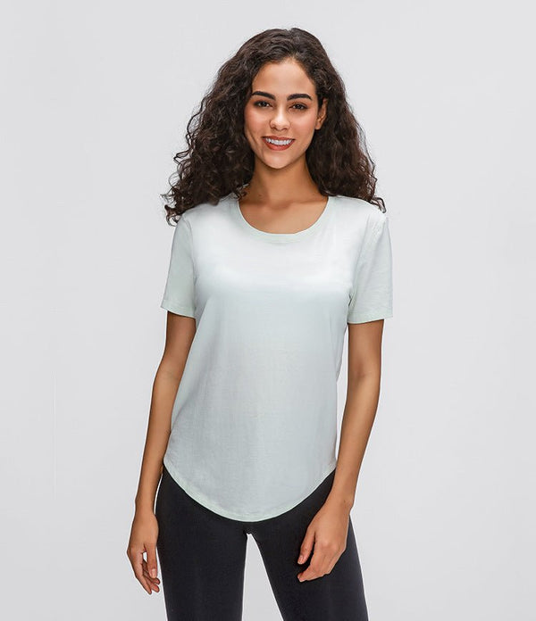 Cotton Yoga Exercise Workout T-shirt Women Anti-sweat Hip-length Running Fitness Gym Short Sleeve Shirts Tee - Vimost Shop