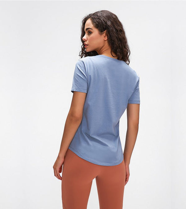 Cotton Yoga Exercise Workout T-shirt Women Anti-sweat Hip-length Running Fitness Gym Short Sleeve Shirts Tee - Vimost Shop