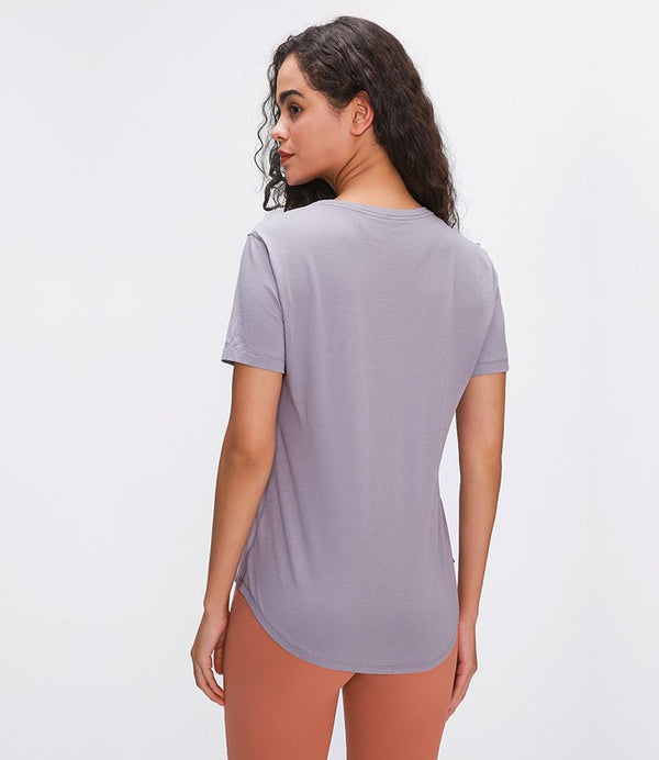 Cotton Yoga Exercise Workout T-shirt Women Anti-sweat Hip-length Running Fitness Gym Short Sleeve Shirts Tee - Vimost Shop