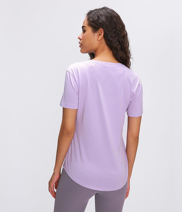 Cotton Yoga Exercise Workout T-shirt Women Anti-sweat Hip-length Running Fitness Gym Short Sleeve Shirts Tee - Vimost Shop