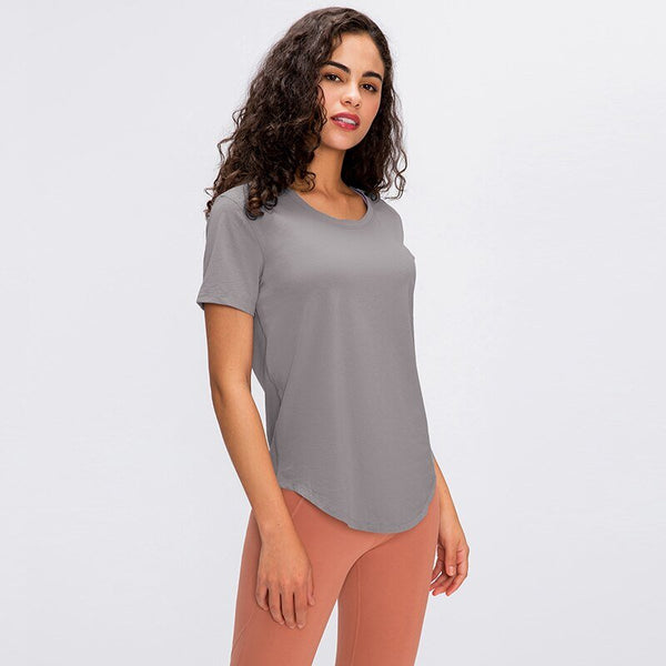 Cotton Yoga Exercise Workout T-shirt Women Anti-sweat Hip-length Running Fitness Gym Short Sleeve Shirts Tee - Vimost Shop