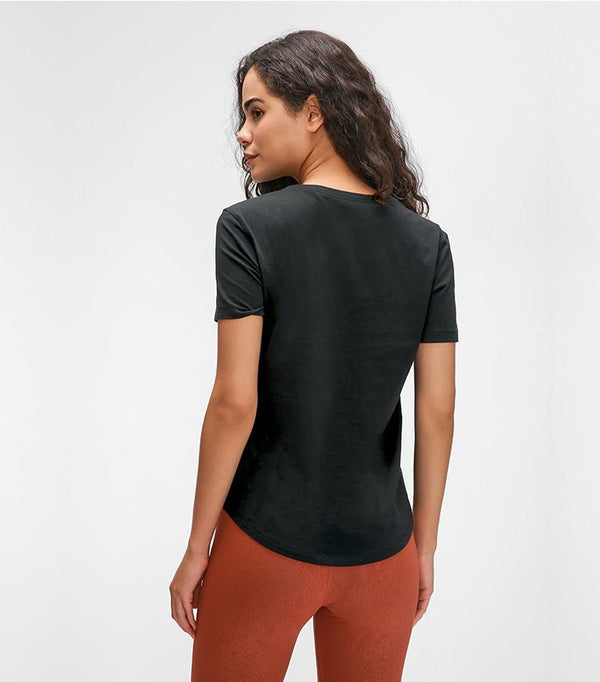 Cotton Yoga Exercise Workout T-shirt Women Anti-sweat Hip-length Running Fitness Gym Short Sleeve Shirts Tee - Vimost Shop