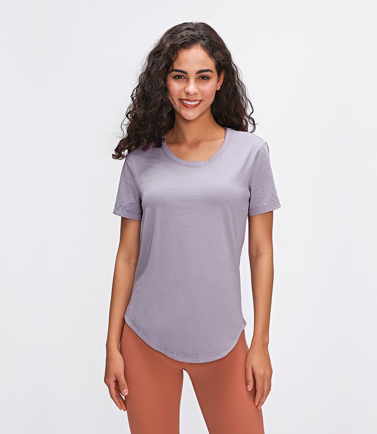 Cotton Yoga Exercise Workout T-shirt Women Anti-sweat Hip-length Running Fitness Gym Short Sleeve Shirts Tee - Vimost Shop