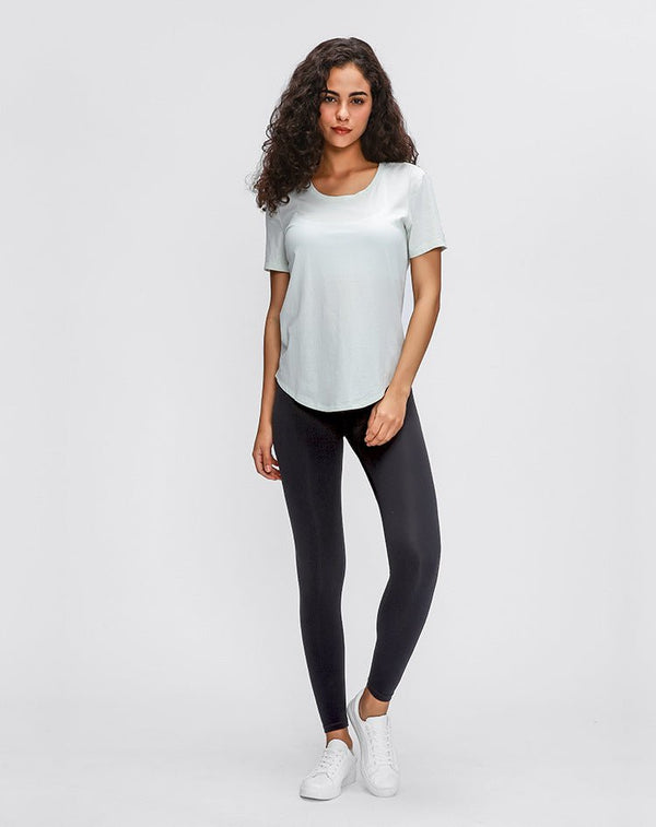 Cotton Yoga Exercise Workout T-shirt Women Anti-sweat Hip-length Running Fitness Gym Short Sleeve Shirts Tee - Vimost Shop