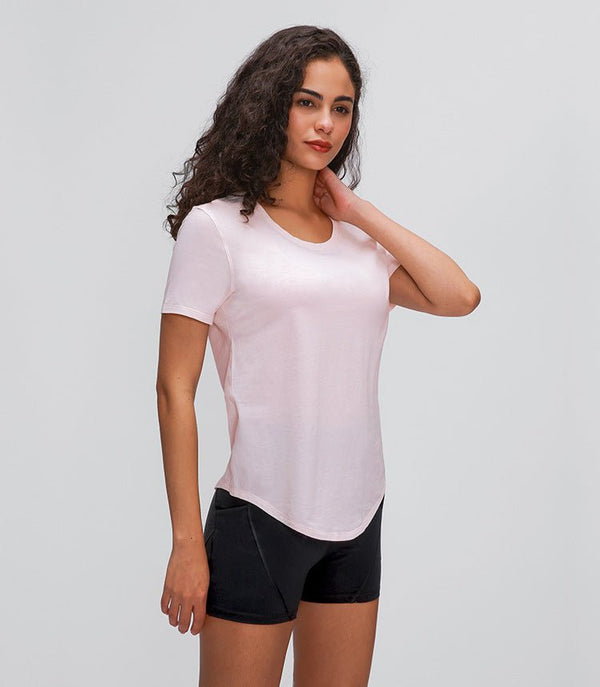 Cotton Yoga Exercise Workout T-shirt Women Anti-sweat Hip-length Running Fitness Gym Short Sleeve Shirts Tee - Vimost Shop