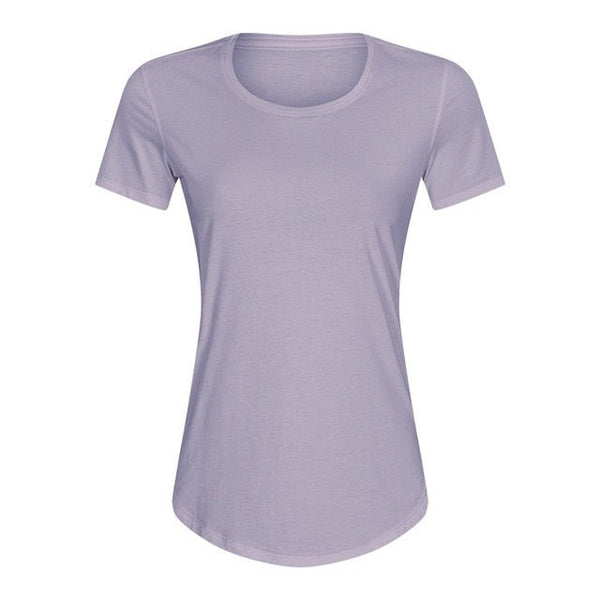 Cotton Yoga Exercise Workout T-shirt Women Anti-sweat Hip-length Running Fitness Gym Short Sleeve Shirts Tee - Vimost Shop
