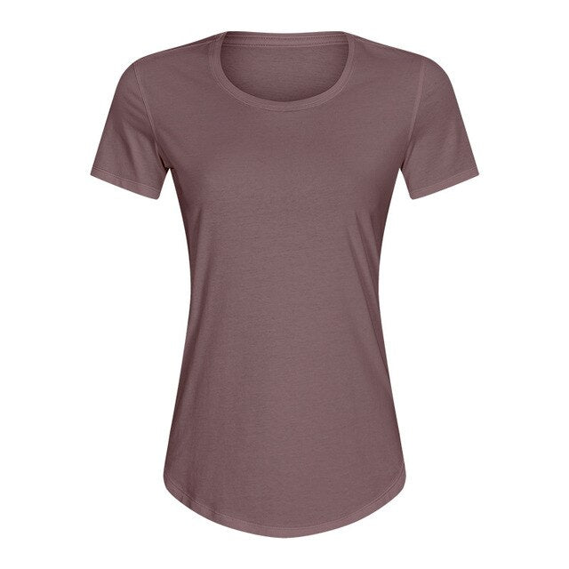Cotton Yoga Exercise Workout T-shirt Women Anti-sweat Hip-length Running Fitness Gym Short Sleeve Shirts Tee - Vimost Shop
