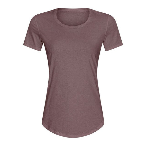Cotton Yoga Exercise Workout T-shirt Women Anti-sweat Hip-length Running Fitness Gym Short Sleeve Shirts Tee - Vimost Shop
