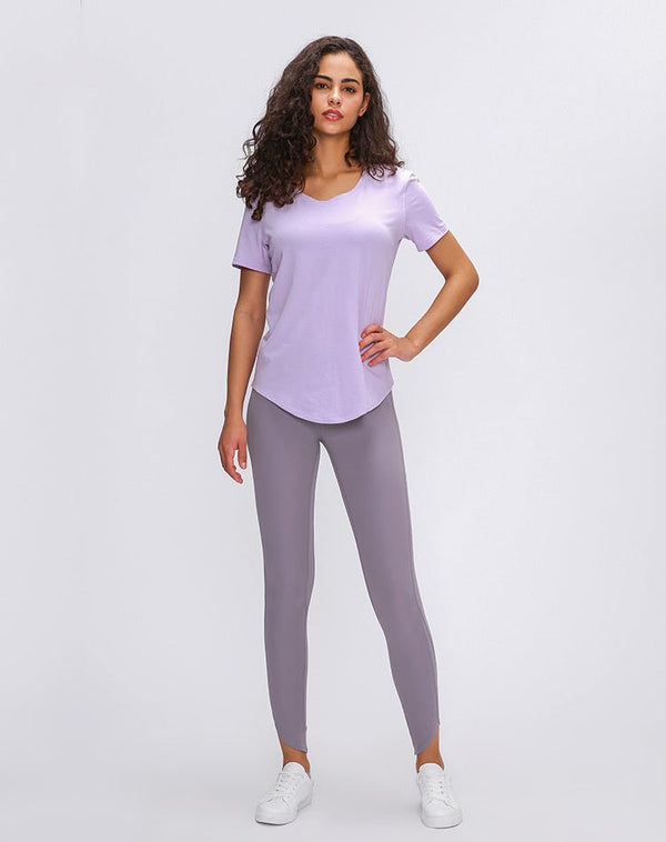 Cotton Yoga Exercise Workout T-shirt Women Anti-sweat Hip-length Running Fitness Gym Short Sleeve Shirts Tee - Vimost Shop