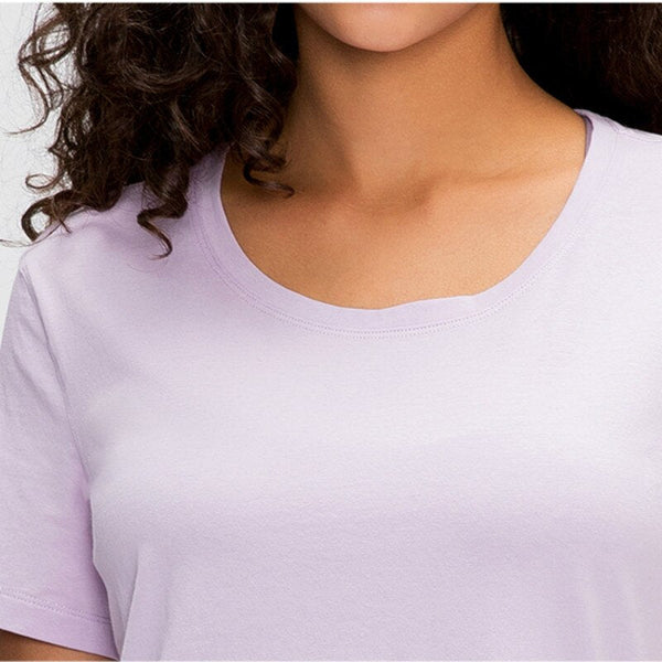 Cotton Yoga Exercise Workout T-shirt Women Anti-sweat Hip-length Running Fitness Gym Short Sleeve Shirts Tee - Vimost Shop