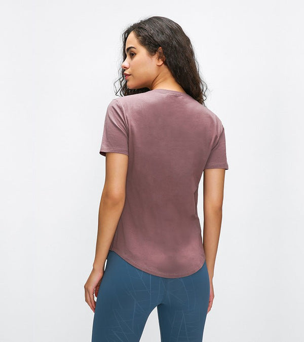 Cotton Yoga Exercise Workout T-shirt Women Anti-sweat Hip-length Running Fitness Gym Short Sleeve Shirts Tee - Vimost Shop