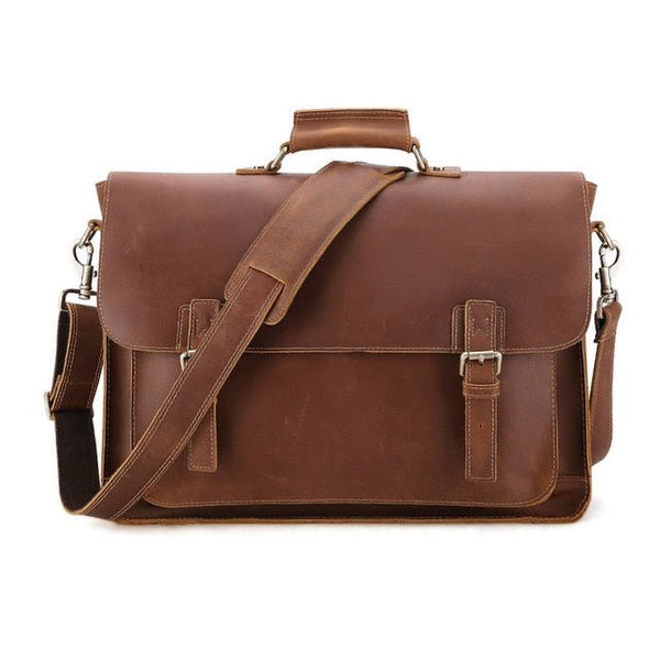 Crazy Horse Leather Large Briefcases Male Messenger Laptop Bag Vintage Men's Genuine Leather Briefcase Business Travel Bag - Vimost Shop