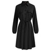 Curlbiuty Women Drawstring Waist Dress Long Sleeve Lapel Collar A-Line With Elastic Openings Dress Functional Silhouette - Vimost Shop