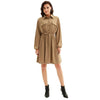 Curlbiuty Women Drawstring Waist Dress Long Sleeve Lapel Collar A-Line With Elastic Openings Dress Functional Silhouette - Vimost Shop
