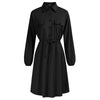 Curlbiuty Women Drawstring Waist Dress Long Sleeve Lapel Collar A-Line With Elastic Openings Dress Functional Silhouette - Vimost Shop