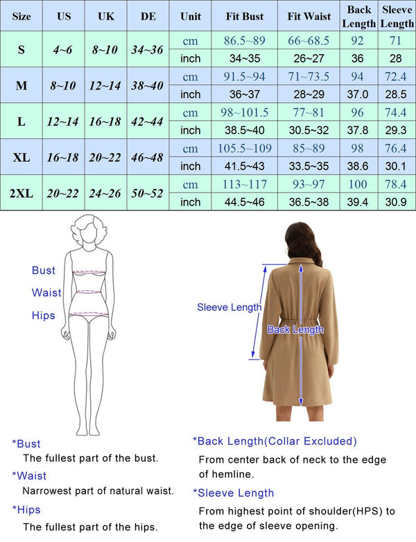 Curlbiuty Women Drawstring Waist Dress Long Sleeve Lapel Collar A-Line With Elastic Openings Dress Functional Silhouette - Vimost Shop