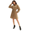 Curlbiuty Women Drawstring Waist Dress Long Sleeve Lapel Collar A-Line With Elastic Openings Dress Functional Silhouette - Vimost Shop