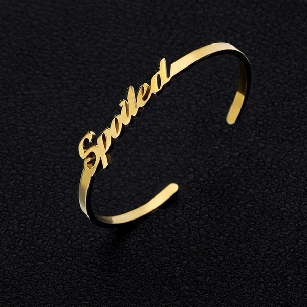 Custom Name Bracelets Bangles Gold Bangle Personalized Name Bangle Stainless Steel Adjustable Nameplate Kids - Vimost Shop