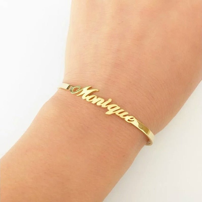 Custom Name Bracelets Bangles Gold Bangle Personalized Name Bangle Stainless Steel Adjustable Nameplate Kids - Vimost Shop