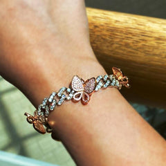 Cute Cuban Link Butterfly Bracelet Wholesale Gold Iced Out Crystal Rhinestone Bracelets for Women Jewelry Luxury Gift