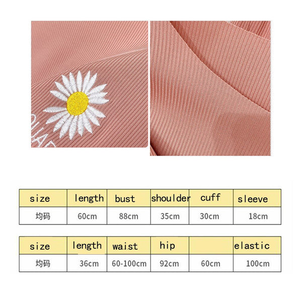 Daisy embroidery ice silk Set Outfits short-sleeved shorts loose casual home wear Two Piece Set Crop Top And Shorts 2 Piece - Vimost Shop