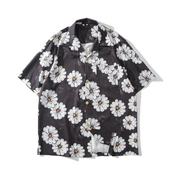 Daisy Flower Print Hip Hop Shirts Short Sleeve Summer Beach Streetwear Hawaiian Shirts Men Casual Harajuku Aloha Shirt - Vimost Shop