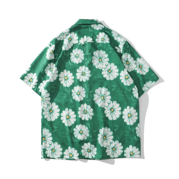 Daisy Flower Print Hip Hop Shirts Short Sleeve Summer Beach Streetwear Hawaiian Shirts Men Casual Harajuku Aloha Shirt - Vimost Shop