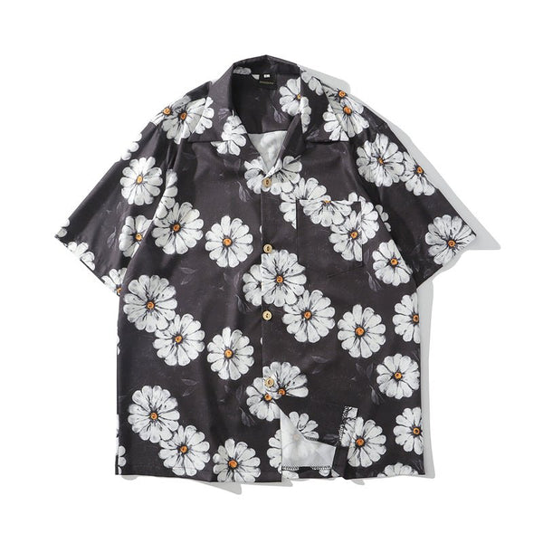Daisy Flower Print Hip Hop Shirts Short Sleeve Summer Beach Streetwear Hawaiian Shirts Men Casual Harajuku Aloha Shirt - Vimost Shop
