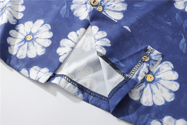 Daisy Flower Print Hip Hop Shirts Short Sleeve Summer Beach Streetwear Hawaiian Shirts Men Casual Harajuku Aloha Shirt - Vimost Shop