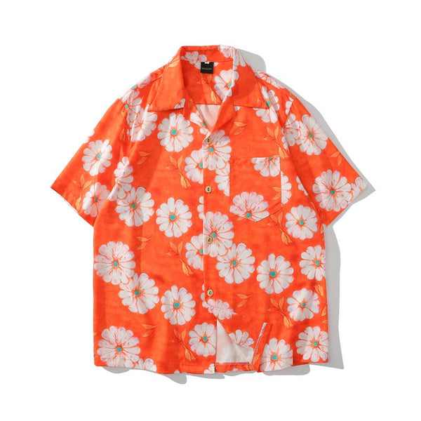 Daisy Flower Print Hip Hop Shirts Short Sleeve Summer Beach Streetwear Hawaiian Shirts Men Casual Harajuku Aloha Shirt - Vimost Shop
