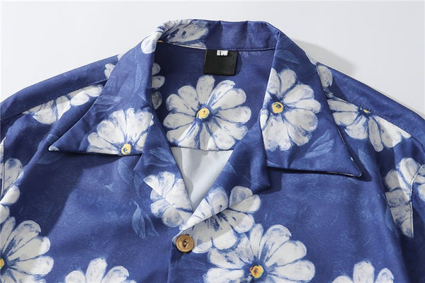 Daisy Flower Print Hip Hop Shirts Short Sleeve Summer Beach Streetwear Hawaiian Shirts Men Casual Harajuku Aloha Shirt - Vimost Shop