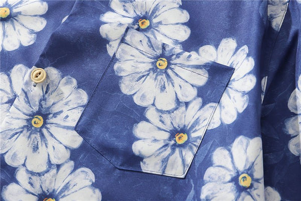 Daisy Flower Print Hip Hop Shirts Short Sleeve Summer Beach Streetwear Hawaiian Shirts Men Casual Harajuku Aloha Shirt - Vimost Shop