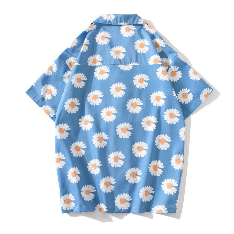 Daisy Print Aloha Shirts Hip Hop Harajuku Men Short Sleeve Beach Hawaiian Flower Shirts Casual Camisa Masculina Shirt - Vimost Shop