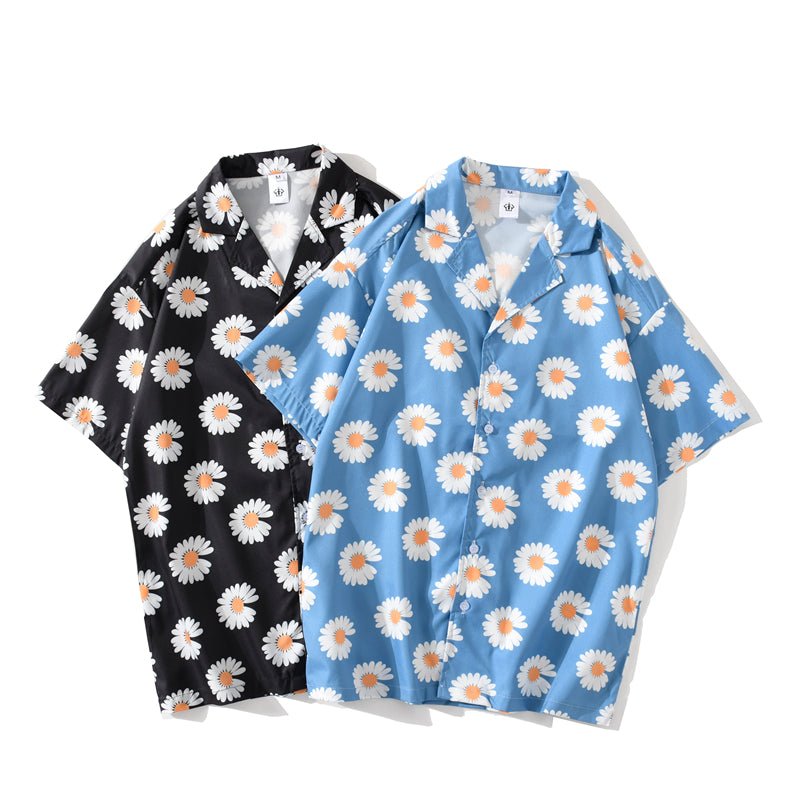 Daisy Print Aloha Shirts Hip Hop Harajuku Men Short Sleeve Beach Hawaiian Flower Shirts Casual Camisa Masculina Shirt - Vimost Shop